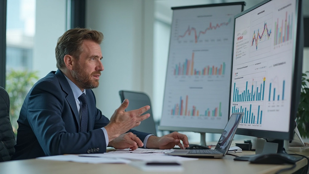 Financieel adviseur die beleggingsopties uitlegt met grafieken en analyse