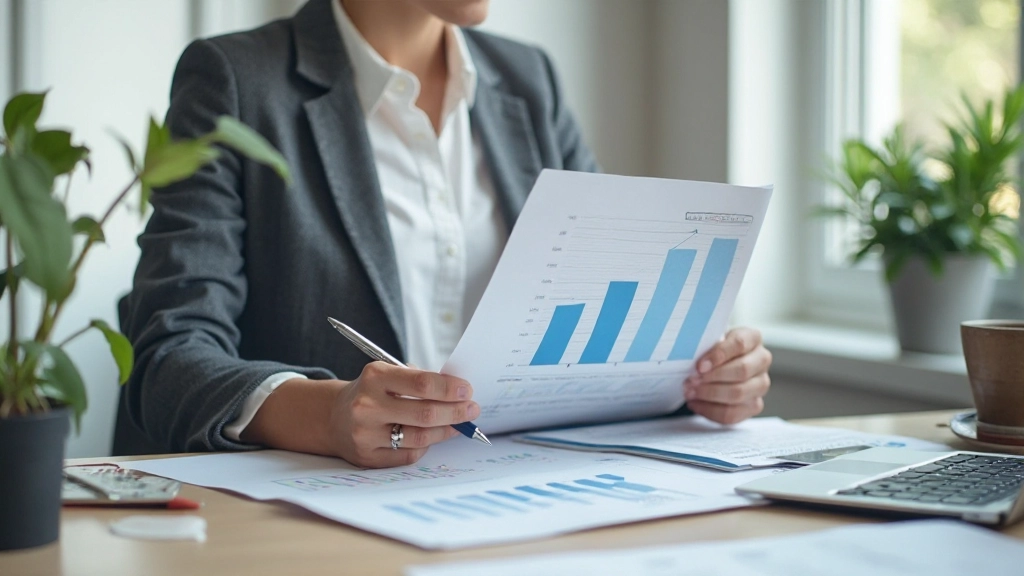 Financieel adviseur die aan tafel werkt met grafieken en financiële documenten