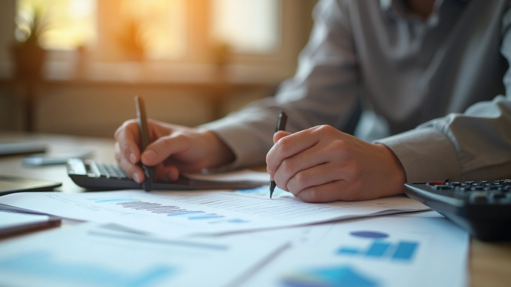 Professionele werkplek met budget planning documenten en calculator