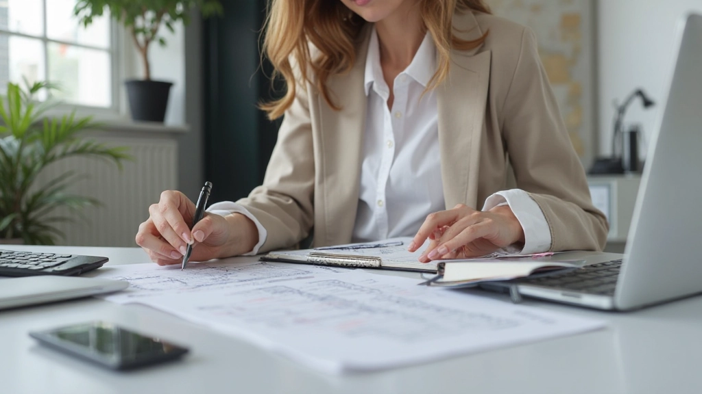 Professionele werkplek met budgetplanning, notitieboek en rekenmachine